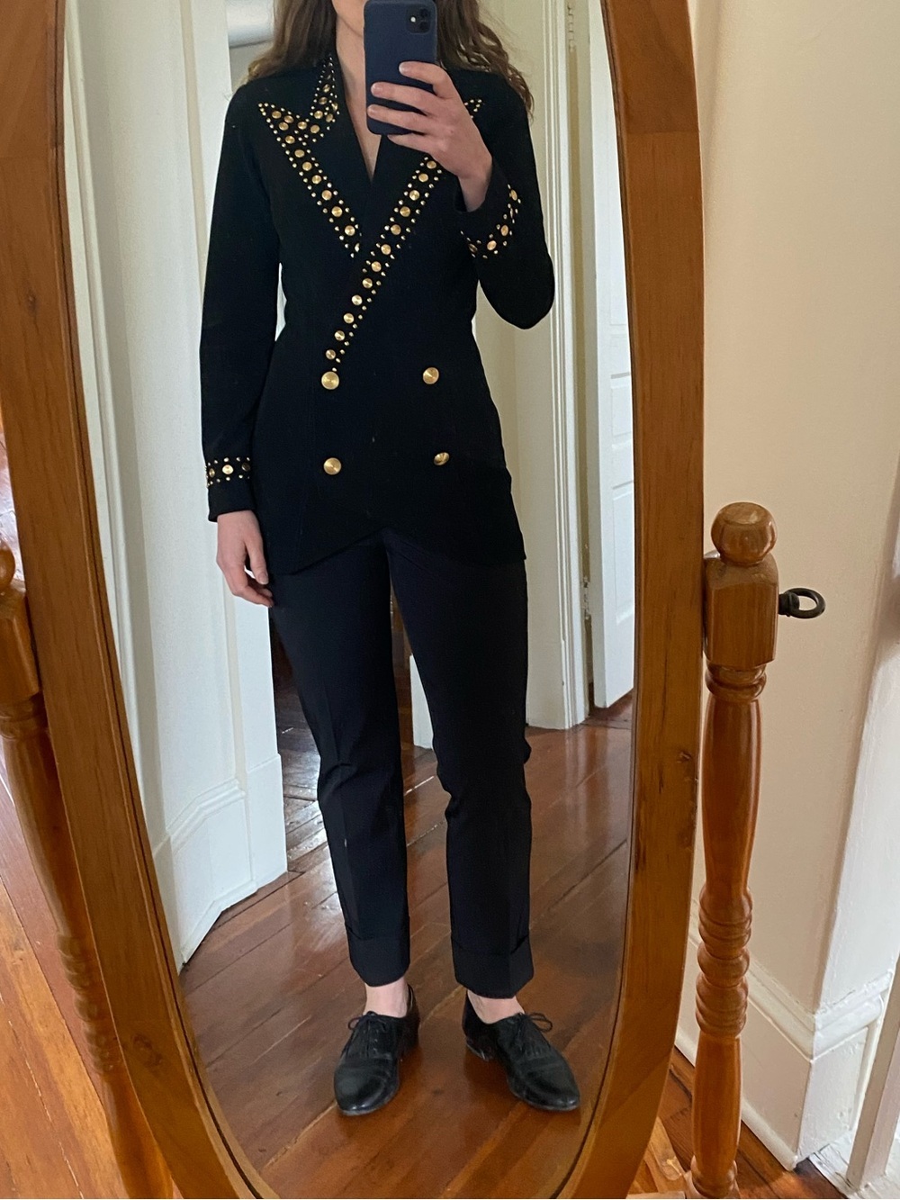 Vintage Blazer with Gold Stud Embellishment